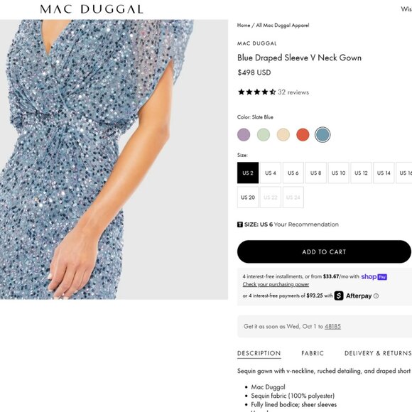 Mac Duggal 5640‎ Womens Size 12 Blue Sequin Draped Sleeve V-Neck Gown Maxi Dress - Picture 2 of 9